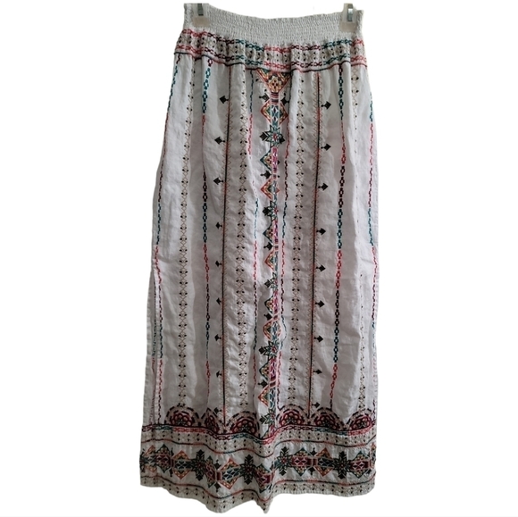 Johnny Was Verena Side Slit Skirt Medium 100% Linen multicolored Embroidery - Picture 2 of 7